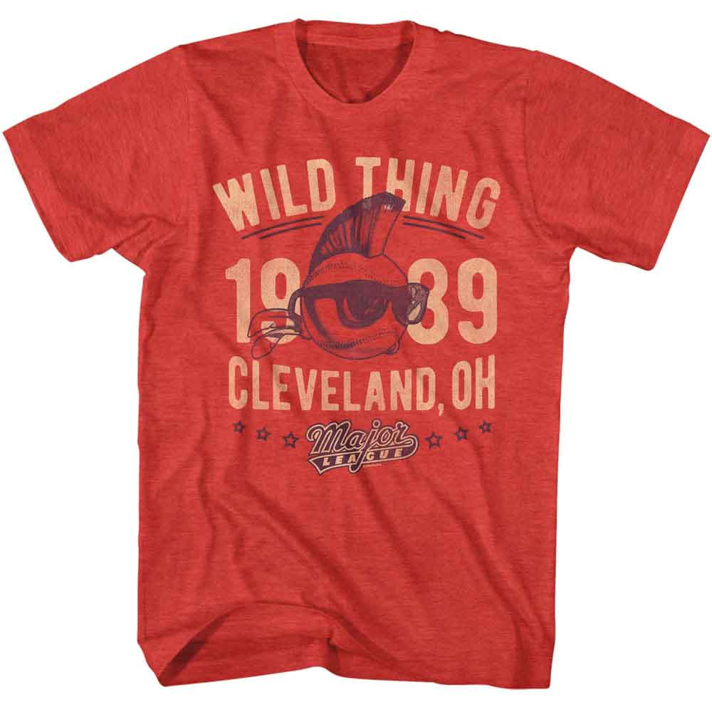 Red heather Major League t-shirt featuring Major League Wild Thing 1989 design