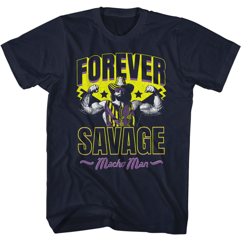 Navy Macho Man t-shirt featuring Macho Man Forever Savage design