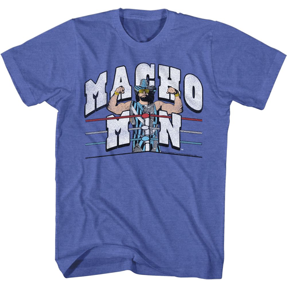 Royal heather Macho Man t-shirt featuring Macho Man Retro Ring And Ropes design