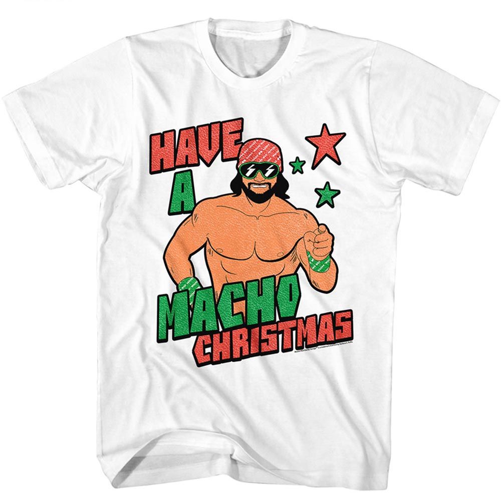 White Macho Man t-shirt featuring Macho Man Christmas design