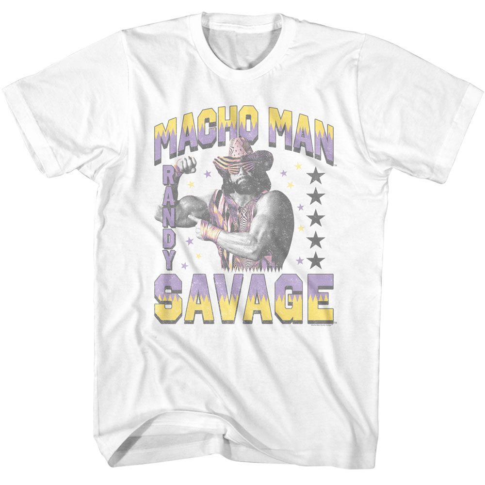 White Macho Man t-shirt featuring Macho Man Randy And Stars design