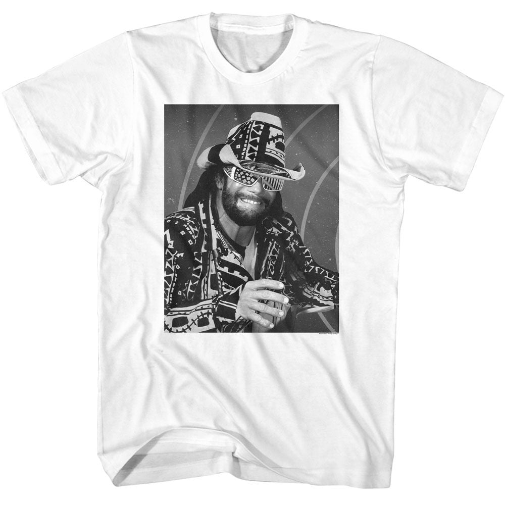 White Macho Man t-shirt featuring Macho Man Black And White design