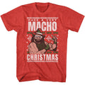 Red heather Macho Man t-shirt featuring Macho Man Very Macho Christmas design