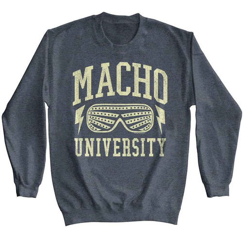 Dark heather Macho Man sweatshirt featuring Macho Man Randy Savage University design