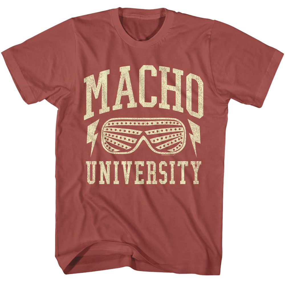 Terracotta Macho Man t-shirt featuring Macho Man University design