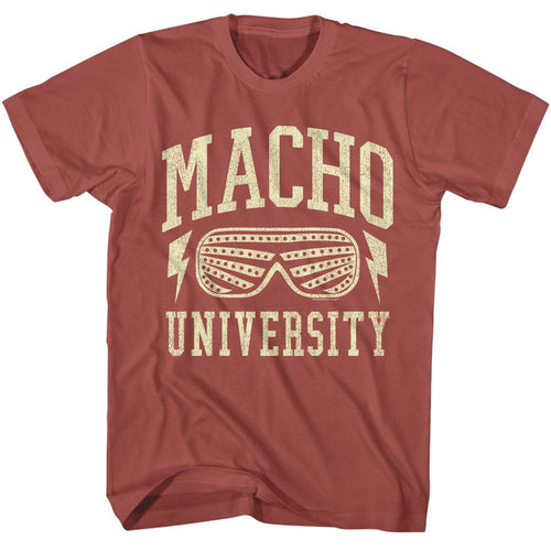 Terracotta Macho Man t-shirt featuring Macho Man University design
