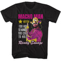 Black Macho Man t-shirt featuring Macho Man Too Hot To Handle design
