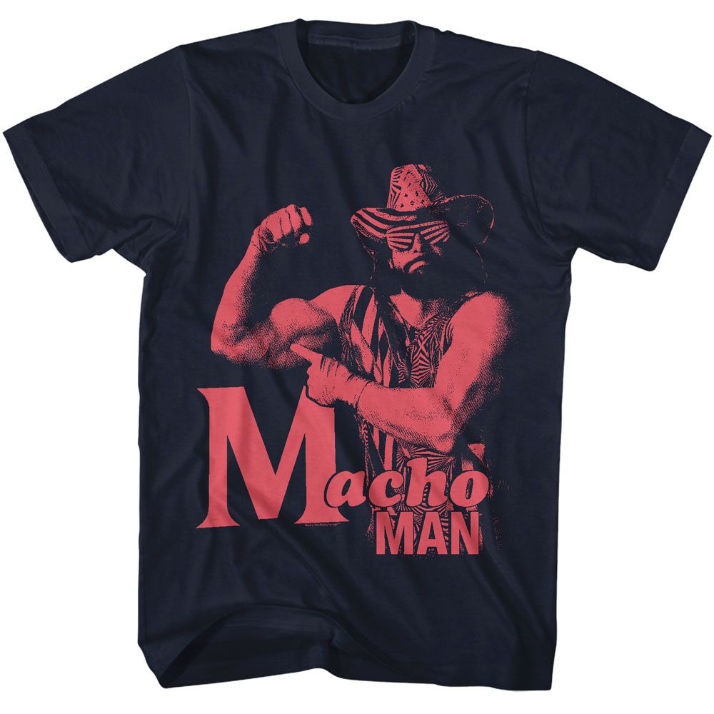 Navy Macho Man t-shirt featuring Macho Man 1 Color design