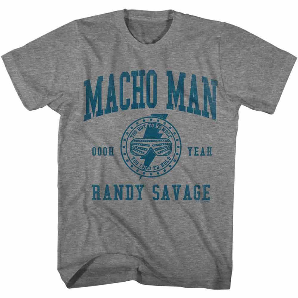 Graphite heather Macho Man t-shirt featuring Macho Man Collegiate design