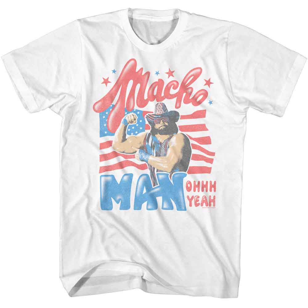 White Macho Man t-shirt featuring Macho Man Stars And Stripes design