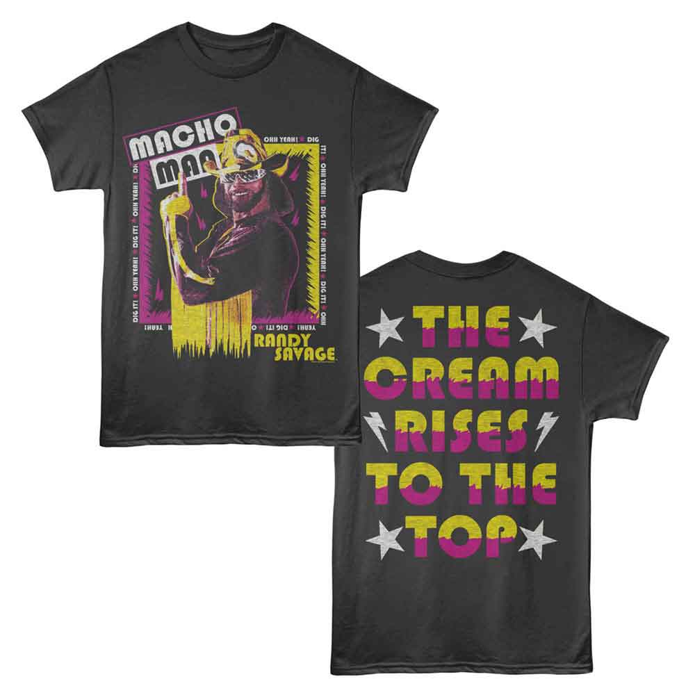 Smoke gray Macho Man t-shirt featuring Macho Man To The Top design (front and back)
