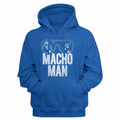 Royal blue Macho Man pullover hoodie featuring a Sunglasses Logo design