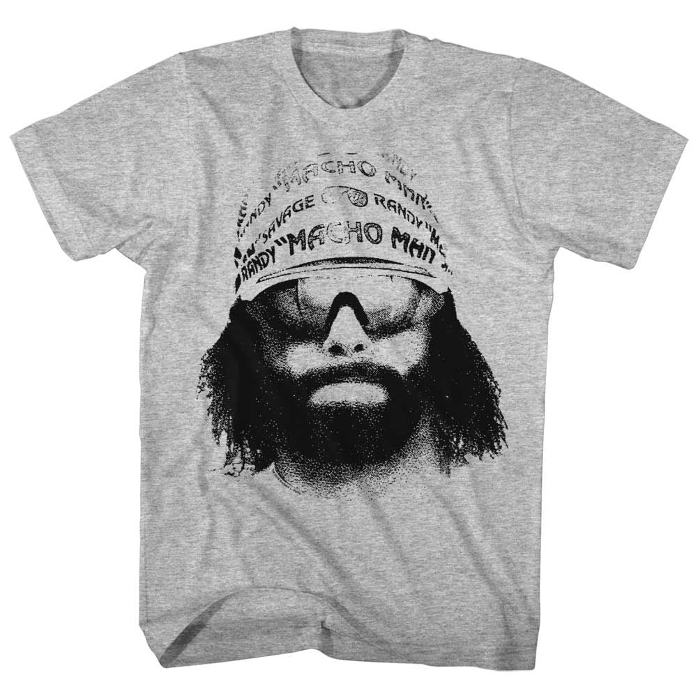 Gray heather Macho Man t-shirt featuring Macho Man Face design