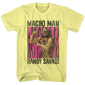 Yellow heather Macho Man t-shirt featuring Macho Man Randy Savage name design
