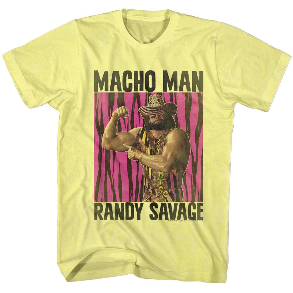 Yellow heather Macho Man t-shirt featuring Macho Man Randy Savage name design