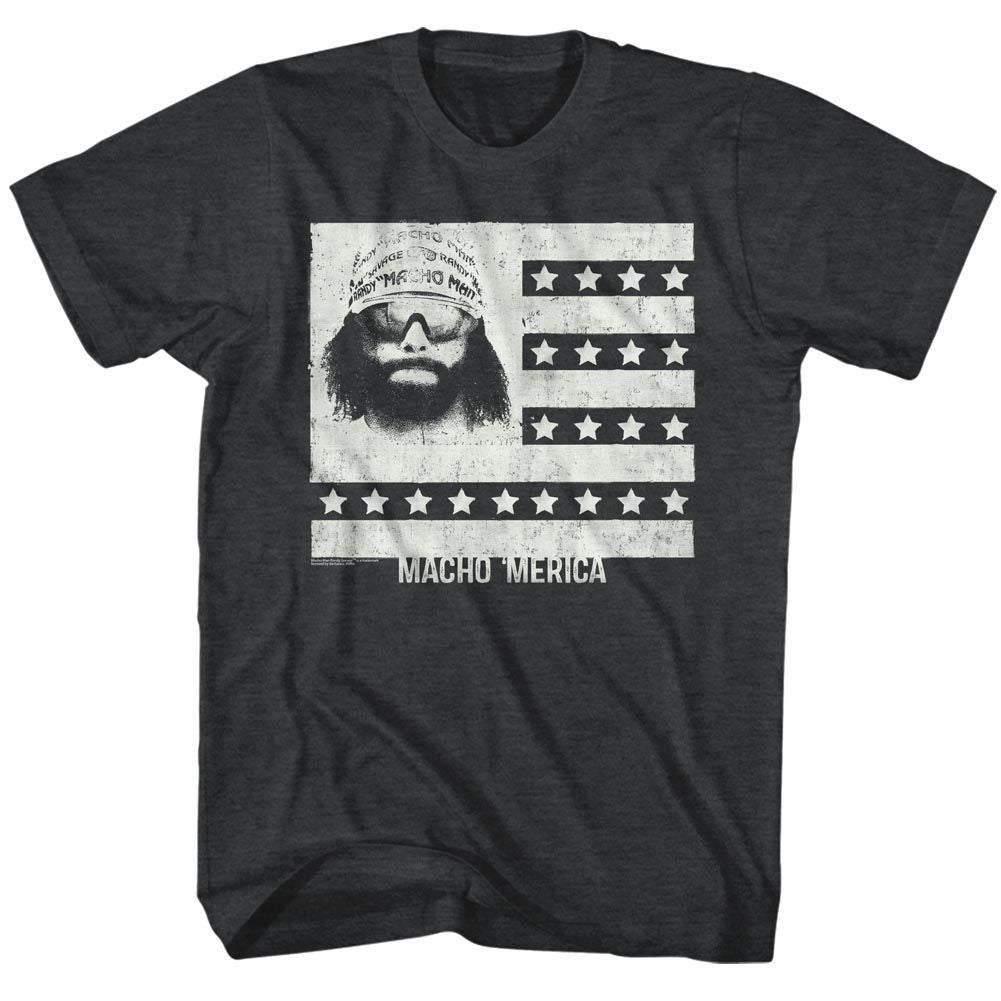 Black heather Macho Man t-shirt featuring Macho Man Merica Man design