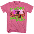 Retro pink heather Macho Man t-shirt featuring Macho Man Madness design