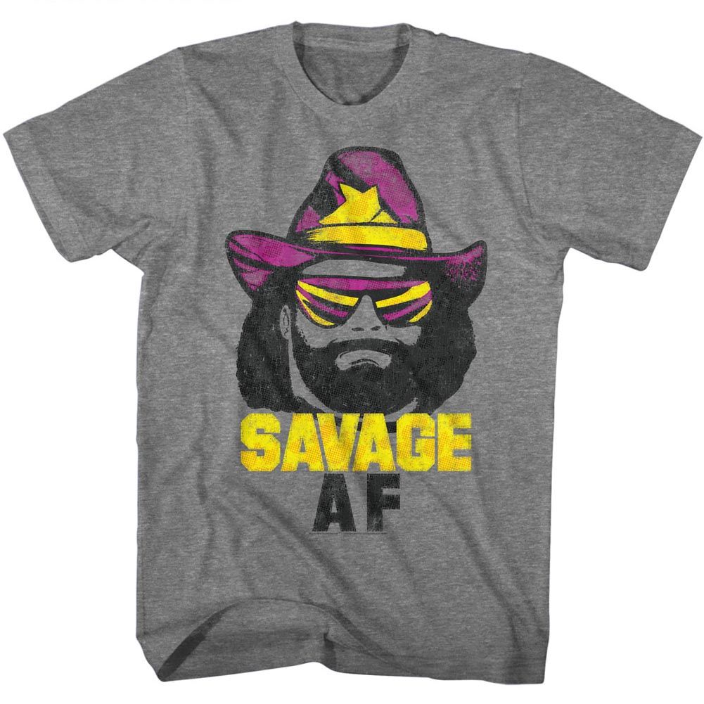 Graphite heather Macho Man t-shirt featuring Macho Man Savage AF design