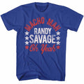 Royal blue Macho Man t-shirt featuring Macho Man Roots Of Macho 2 design