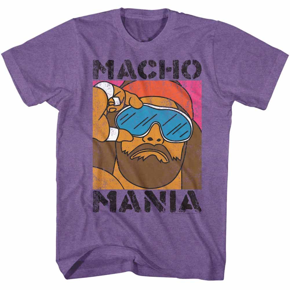 Purple heather Macho Man t-shirt featuring Macho Man Mania design