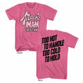 Retro pink heather Macho Man t-shirt featuring Macho Man Too Hot design (front and back)