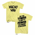 Yellow heather Macho Man t-shirt featuring Macho Man Tower design (front and back)