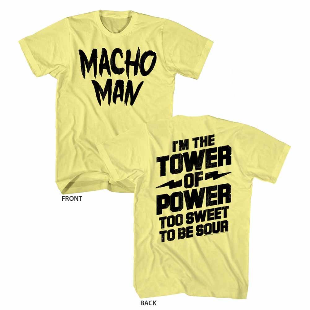 Yellow heather Macho Man t-shirt featuring Macho Man Tower design (front and back)