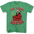 Kelly green heather Macho Man t-shirt featuring Macho Man Machomas design