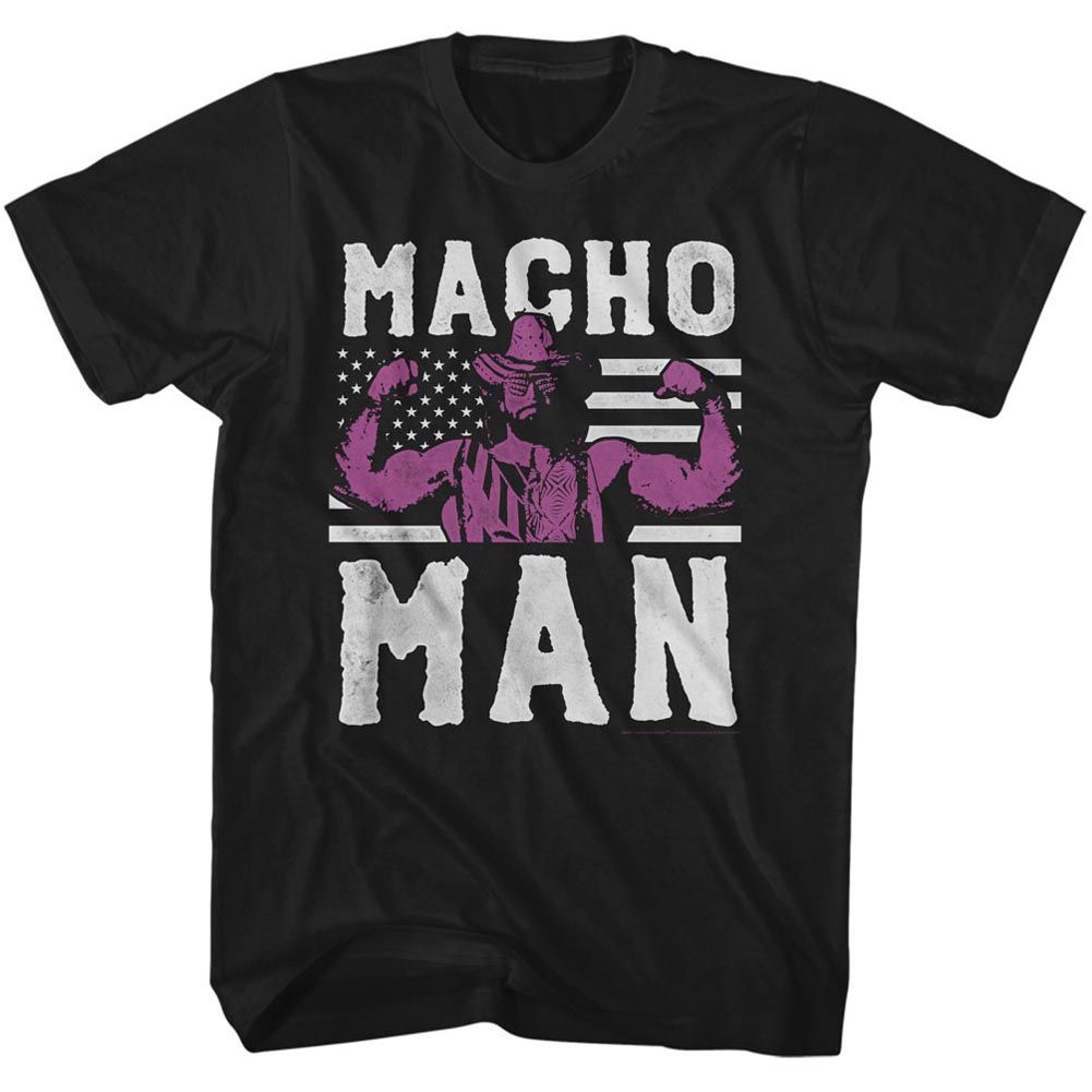 Black Macho Man t-shirt featuring Macho Man American Hero design