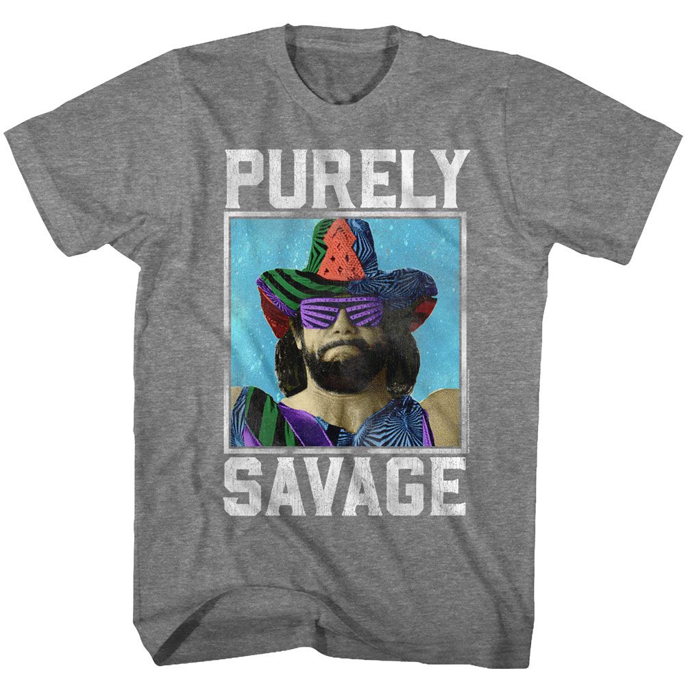 Graphite heather Macho Man t-shirt featuring Macho Man Purely Savage design