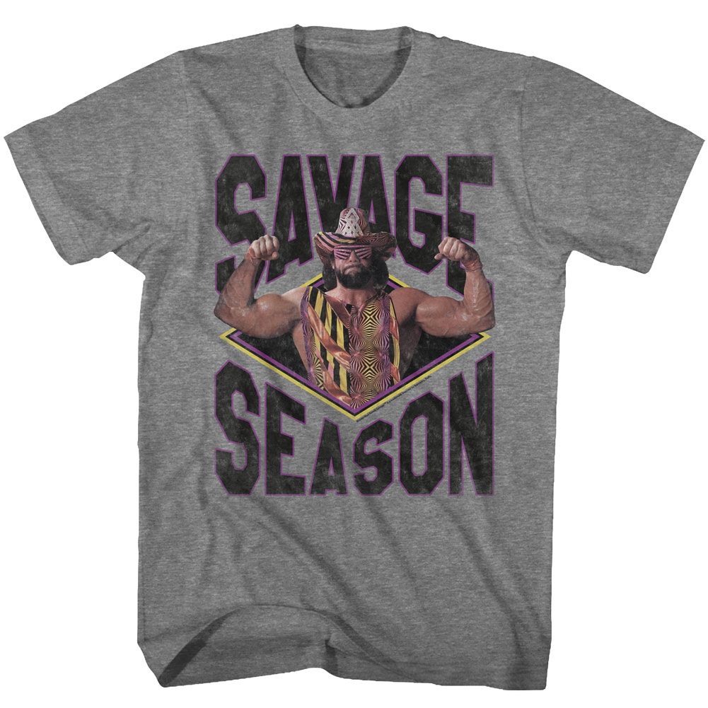 Graphite heather Macho Man t-shirt featuring Macho Man Savage Season design