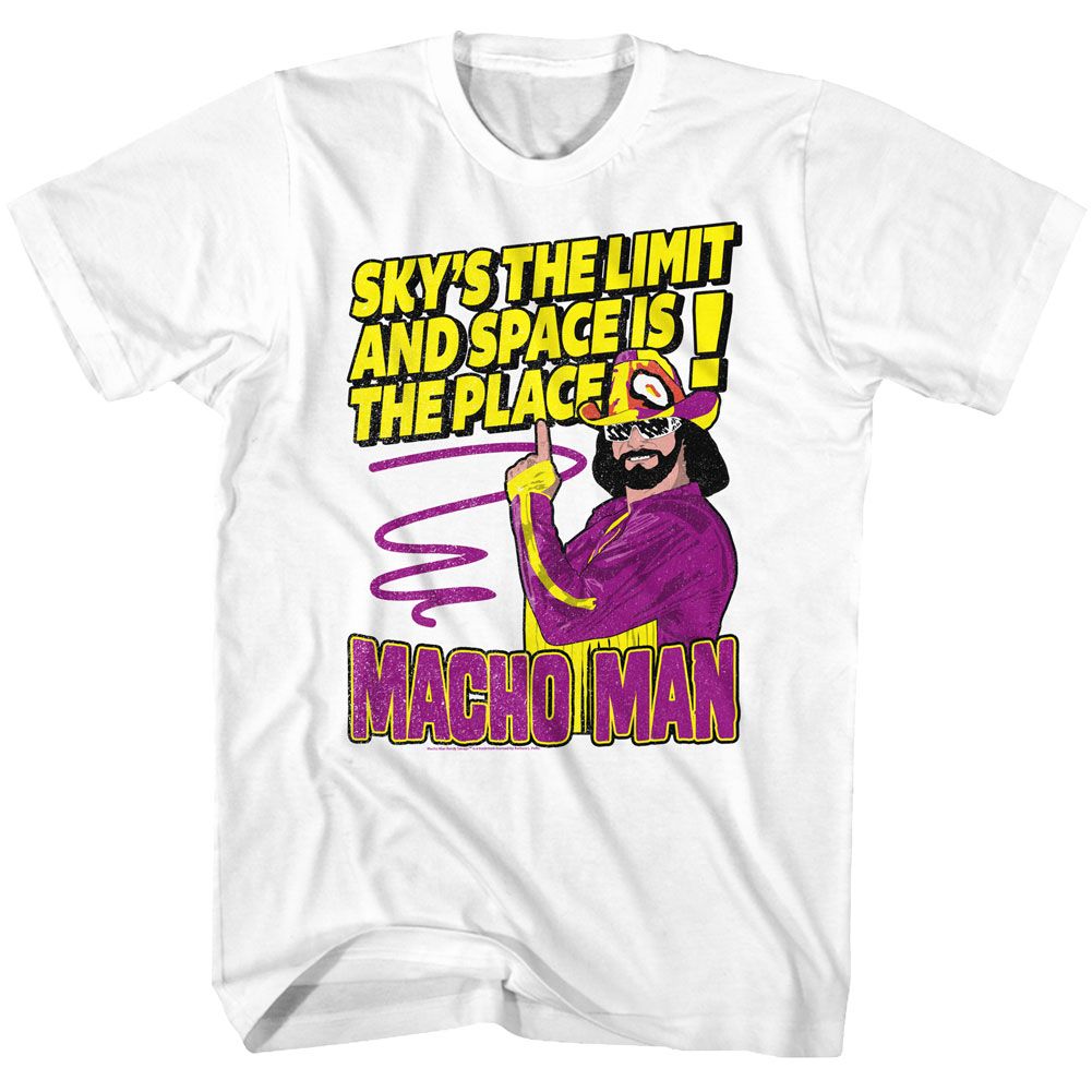 White Macho Man t-shirt featuring Macho Man Sky's The Limit design