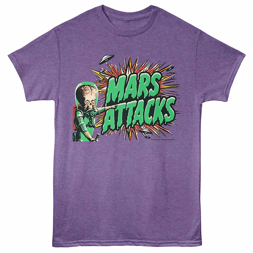 Purple heather Mars Attacks! t-shirt featuring a Martian Logo Blast design