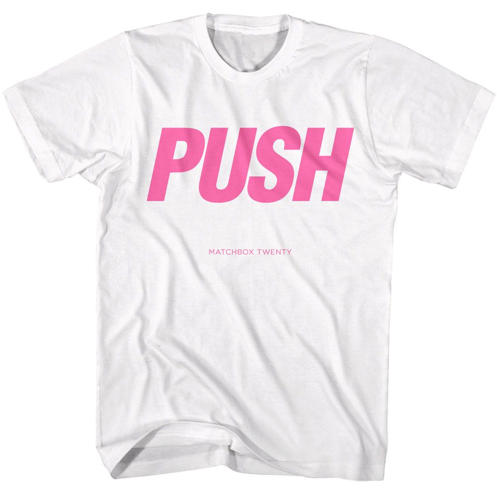 White Matchbox Twenty t-shirt featuring Matchbox Twenty Push design
