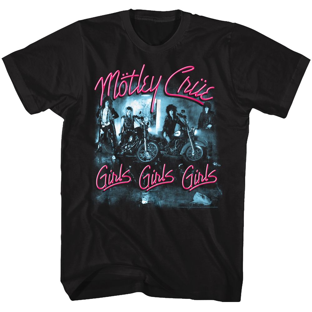 Black Mötley Crüe t-shirt featuring Mötley Crüe Girls Girls Girls design