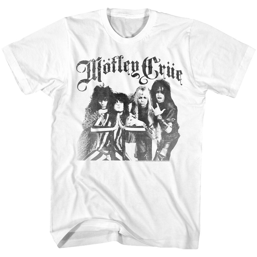 White Mötley Crüe t-shirt featuring Mötley Crüe Motley design