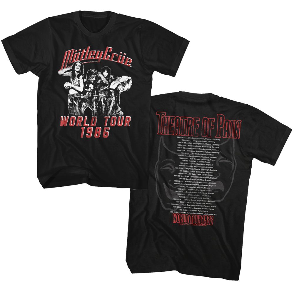 Black Mötley Crüe t-shirt featuring Mötley Crüe Theatre Of Pain Tour design (front and back)