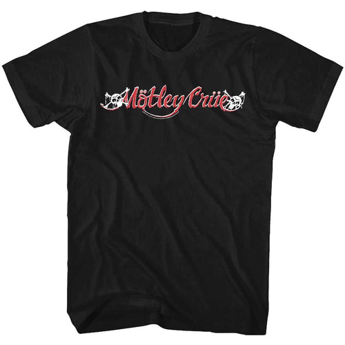 Black Mötley Crüe t-shirt featuring a red and white logo