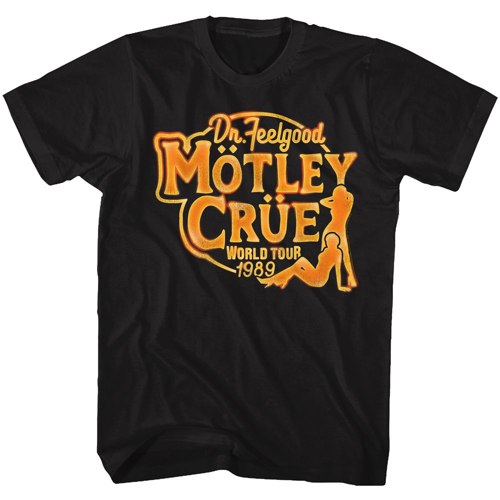 Black Mötley Crüe t-shirt featuring Mötley Crüe Dr. Feelgood Tour 2 design