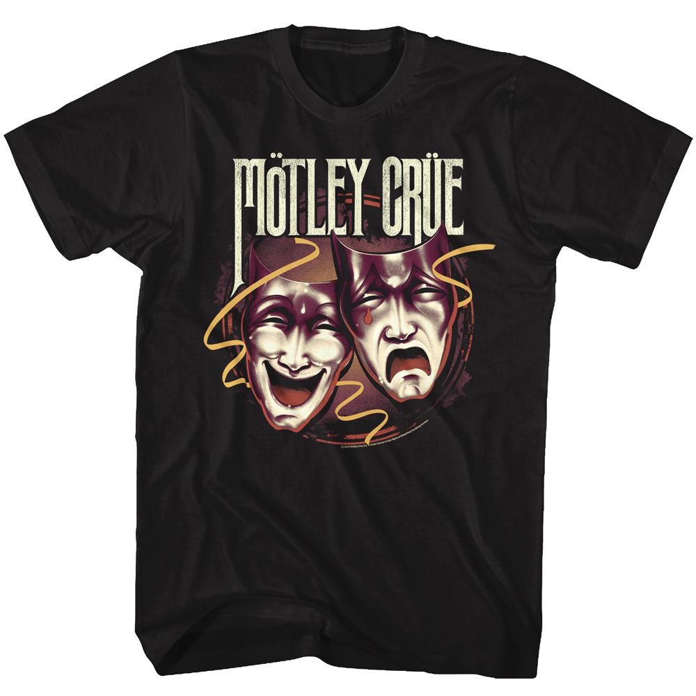 Black Mötley Crüe t-shirt featuring Mötley Crüe Drama Masks design