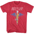 Red heather Mötley Crüe t-shirt featuring Mötley Crüe Bad Print design