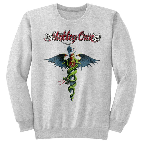 Gray heather Mötley Crüe sweatshirt featuring Motley Crue Dr Feelgood album design