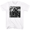 White Mötley Crüe t-shirt featuring Mötley Crüe Black And White Band Pic design