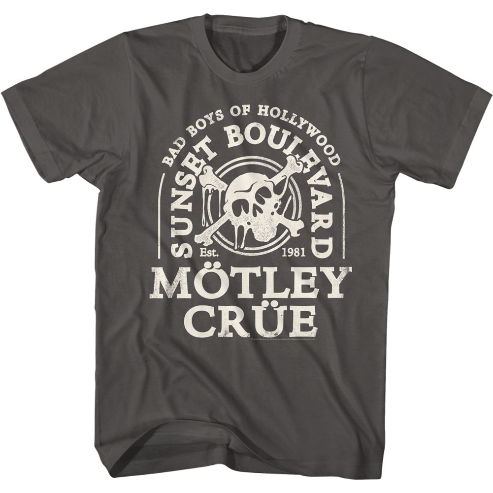 Smoke gray Mötley Crüe t-shirt featuring Mötley Crüe Drip Skull design