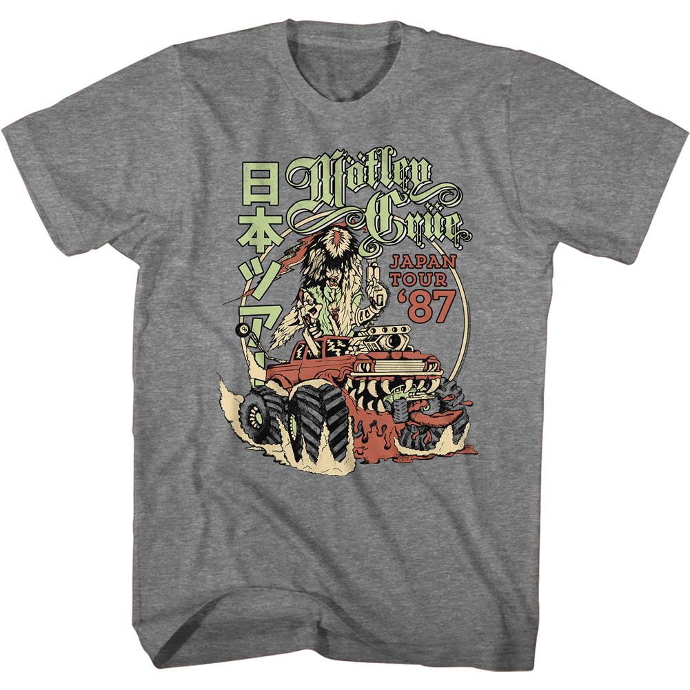 Graphite heather Mötley Crüe t-shirt featuring Mötley Crüe Tour 87 design
