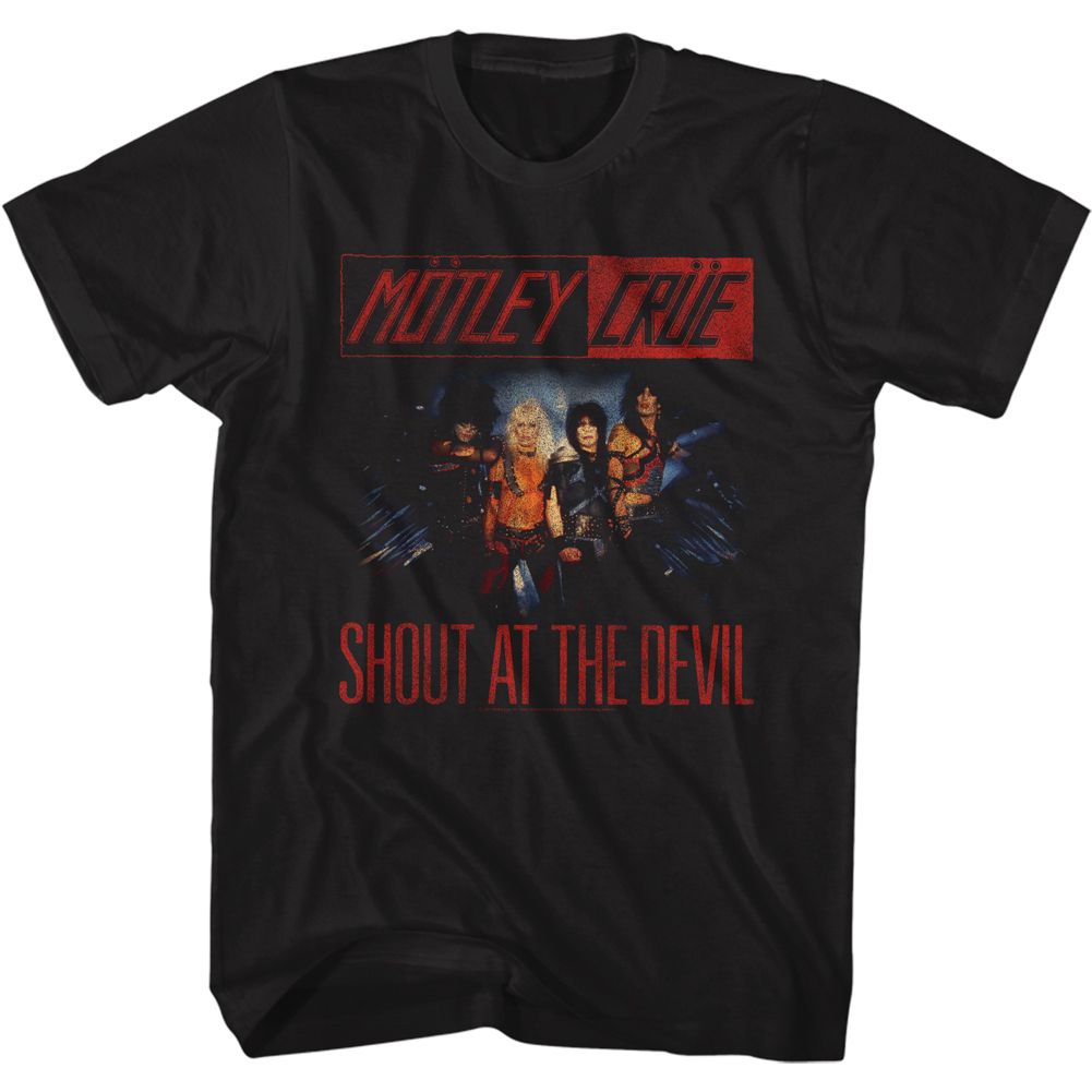 Black Mötley Crüe t-shirt featuring Mötley Crüe Shout At The Devil Band Photo design