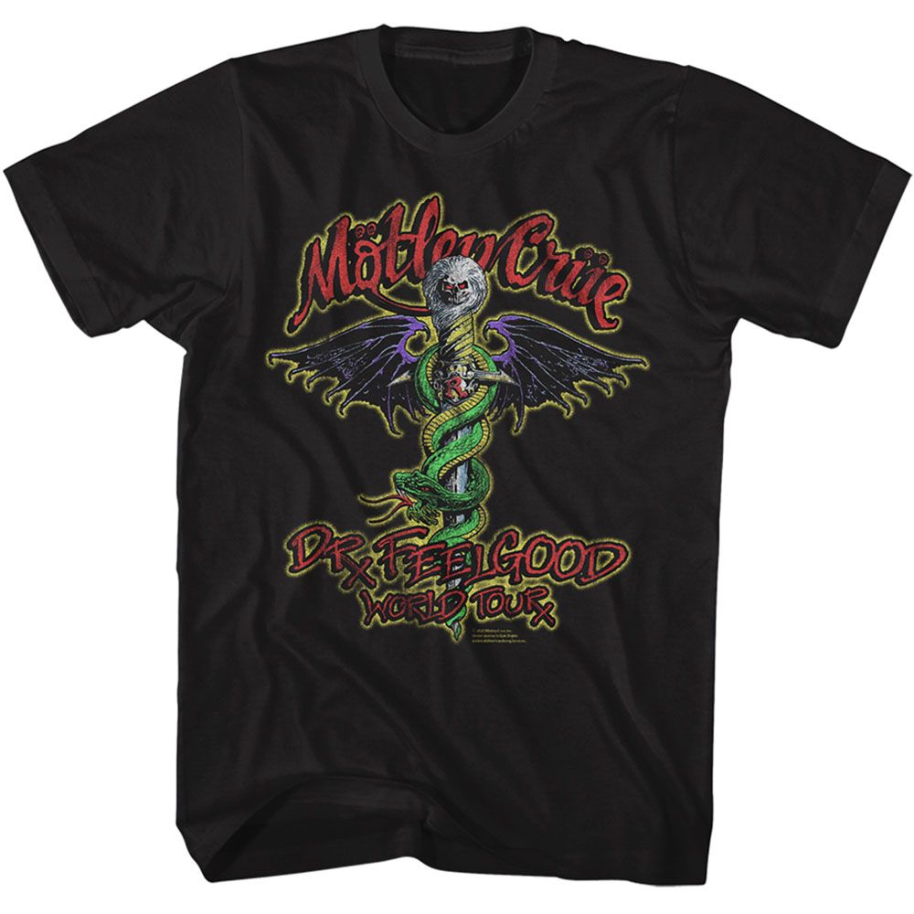 Black Mötley Crüe t-shirt featuring Mötley Crüe Dr Feelgood Tour design