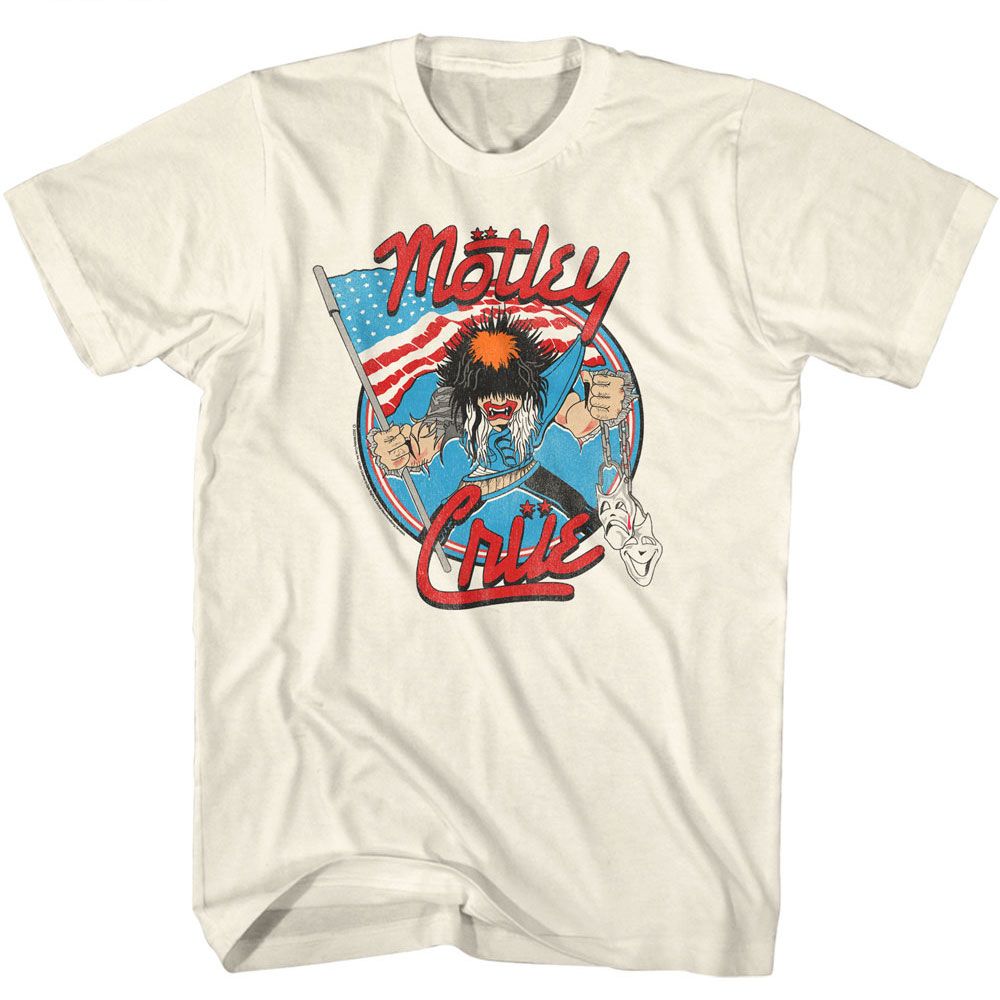 Natural Mötley Crüe t-shirt featuring an Allister with US Flag design