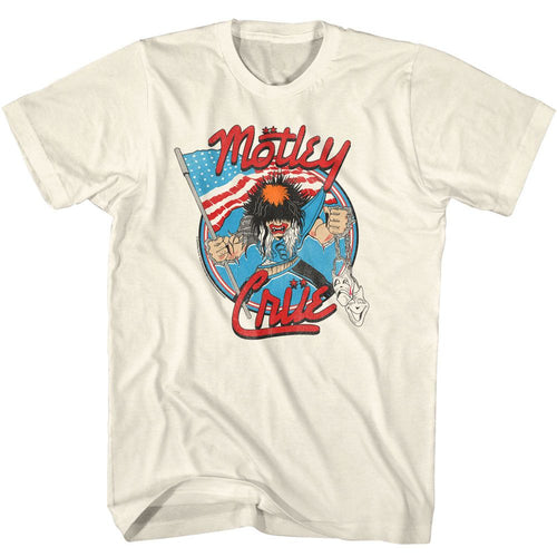Natural Mötley Crüe t-shirt featuring an Allister with US Flag design