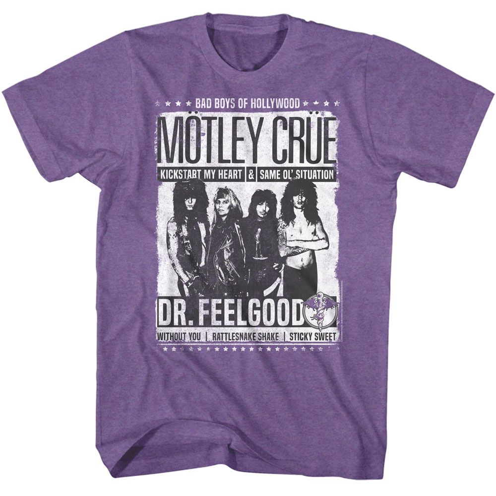 Purple Heather Mötley Crüe t-shirt featuring a Dr. Feelgood tracklist